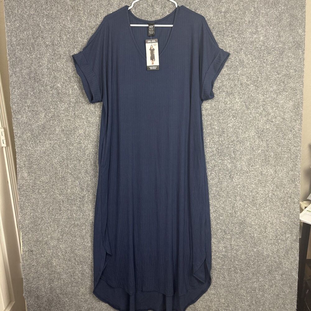 Lildy Dress Womens Size 3XL-2XL Blue Ribbed Midi Casual Lounge